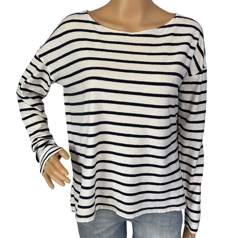 J. Crew Deck Striped Boatneck Shirt Navy White E1143 Size S - Picture 3 of 12
